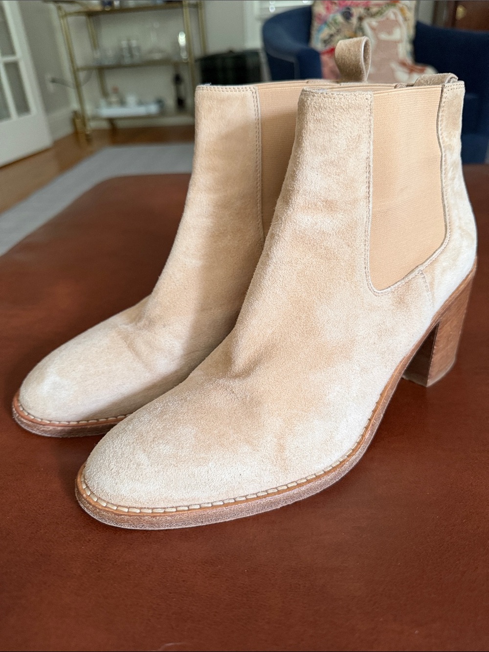 Jenni Kayne Light Beige Suede Chelsea Ankle Boots